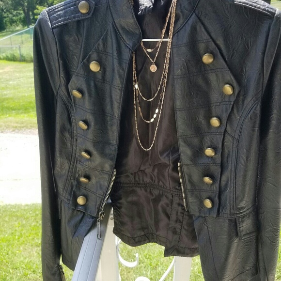 Wet Seal Military Style Leather Jacket Size Small - Picture 4 of 8